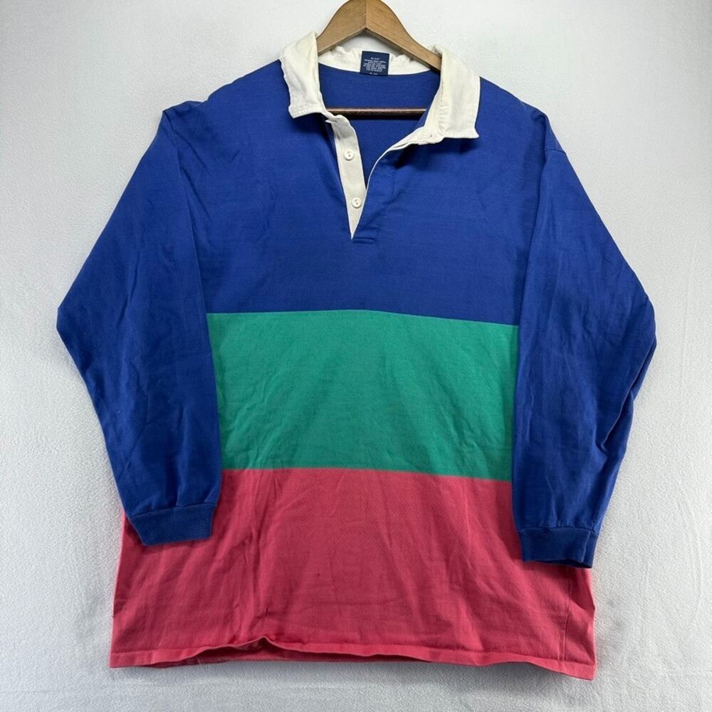 Vintage Gant Rugger Rugby Shirt Men's 3XL Tall 3XLT Blue Colorblock USA 90s